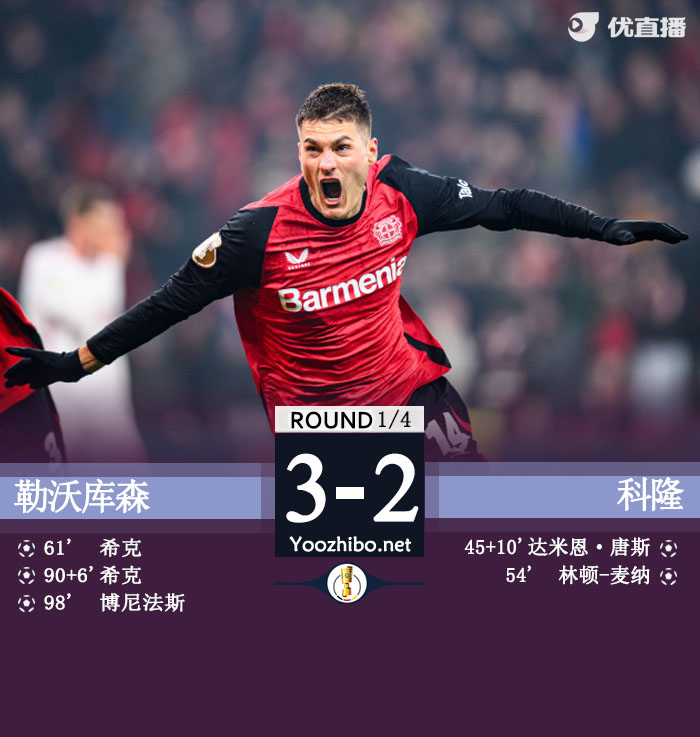02月06日 德国杯1/4决赛 勒沃库森vs科隆 全场录像及集锦